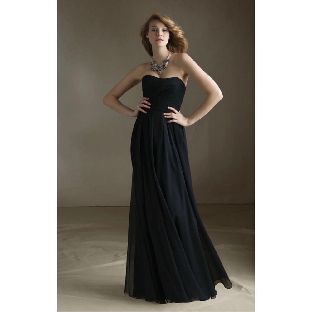 Angelina Faccenda Black Chiffon Strapless Pleated Formal‎ Gown Dress 20414 Sz 14